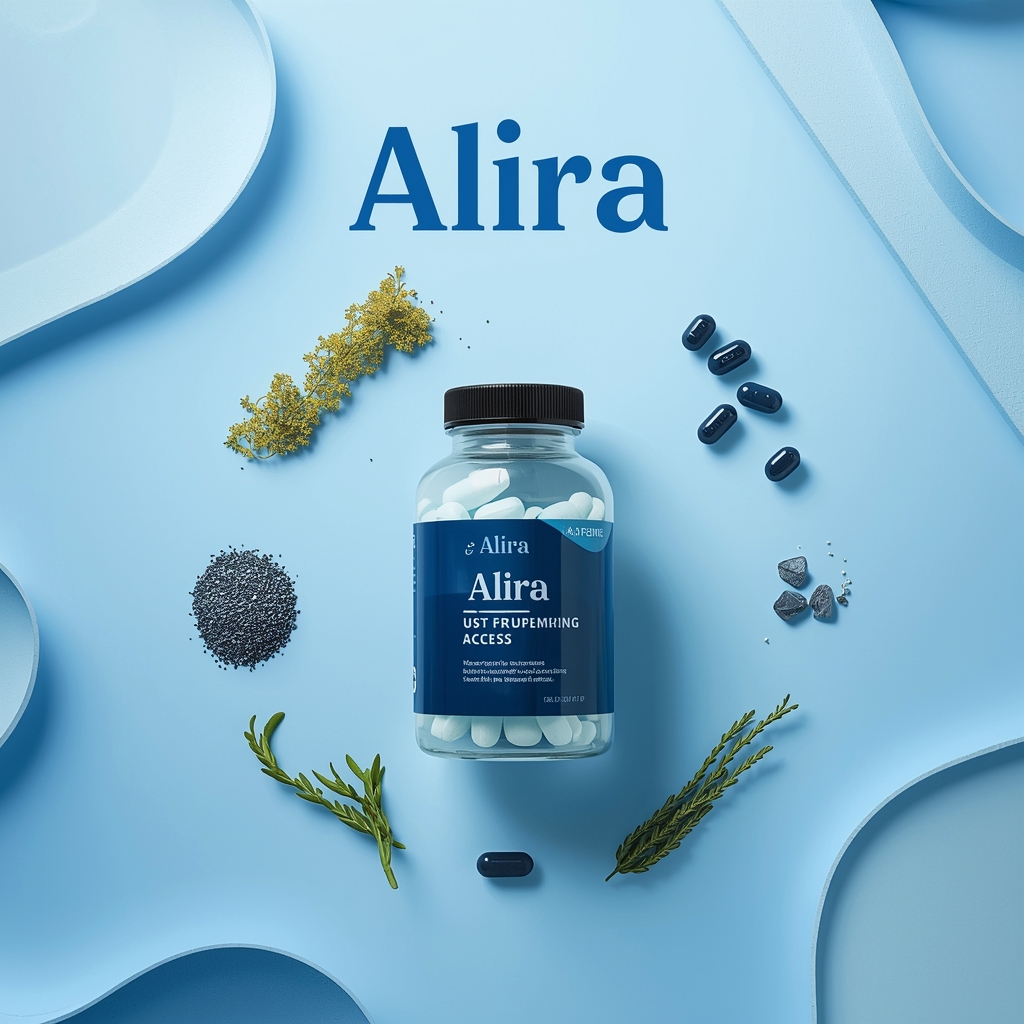 Abstract botanical arcs over a deep navy panel representing the Alira blend mood board.